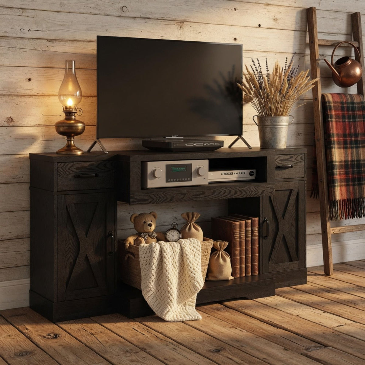Mueble para TV con estantes ajustables y puertas dobles