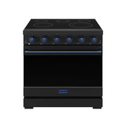 36 in. Wide 5 Elements Gordon Ramsay Series by Thor Kitchen 6.0 Cu.Ft Freestanding Electric Range with Navy Blue Handles - Black