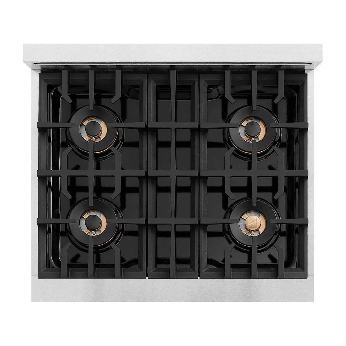 ZLINE - 30 in. Wide 4 Burner Autograph  Satin Steel Classic Built-In Gas Cooktop DuoPro and Gold Accents (PCRTSZ-30-G) - Stainless Steel