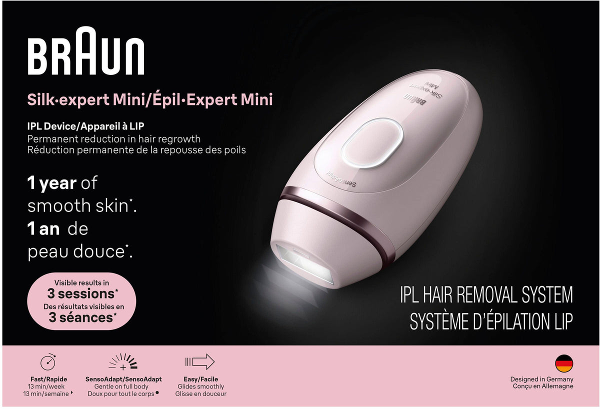 Braun - Silk-Expert Mini Corded IPL Hair Removal Device with Venus Razor and Pouch - Pink