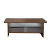 Rectangular Coffee Table With Sliding Door Storage Center