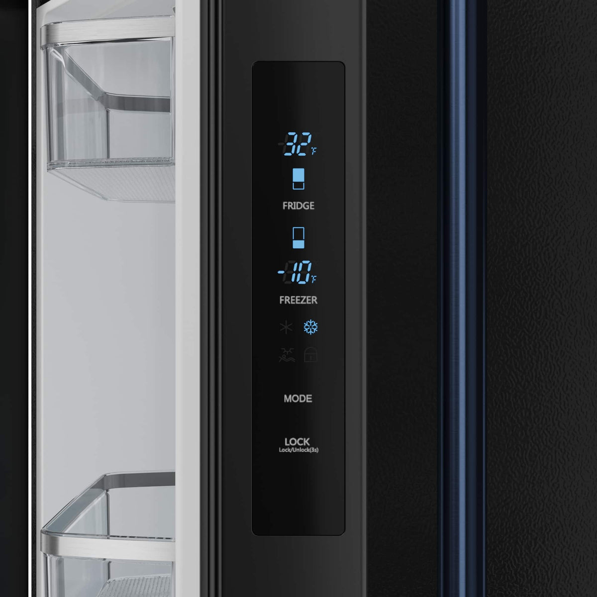 30 in. Wide Gordon Ramsay Series by Thor Kitchen 17.5 Cu. Ft. Counter Depth Refrigerator with Navy Blue Hardware - Black