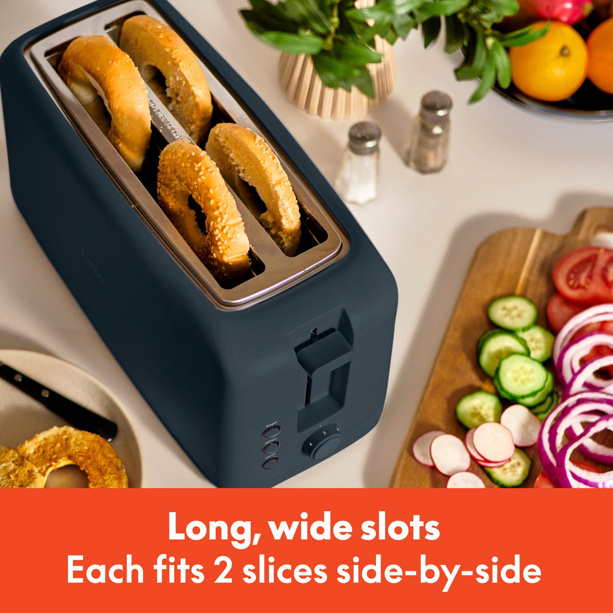 Bella - Fits-anywhere Kitchenware: 4-Slice Slim Toaster with Long Wide Slots - Slate