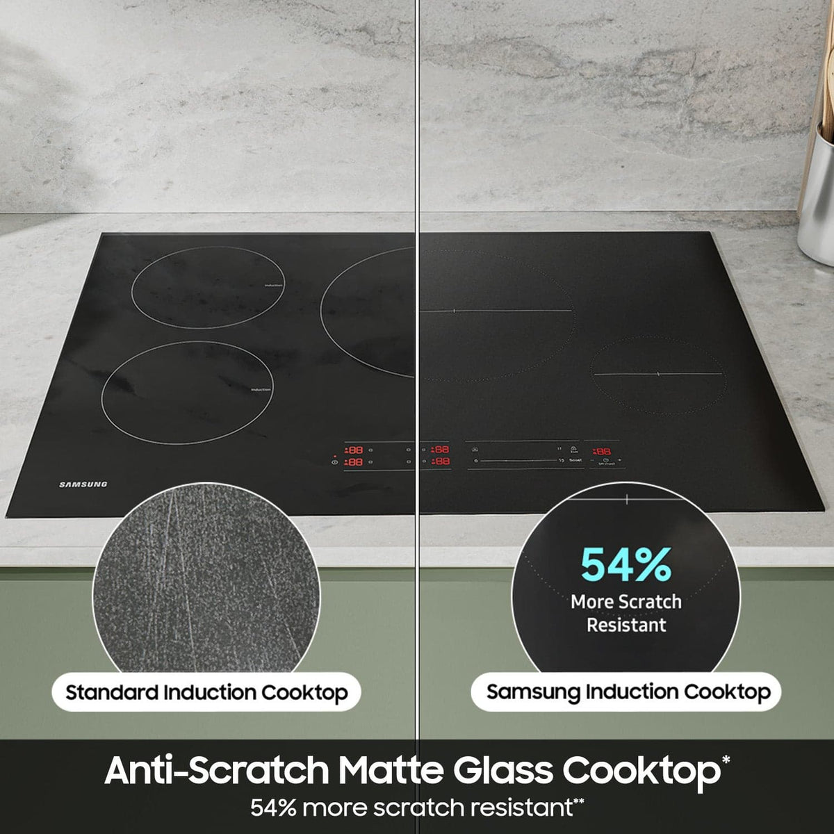 Samsung - 30" Induction Cooktop with Anti-Scratch Matte Glass and Sync Burners - Black