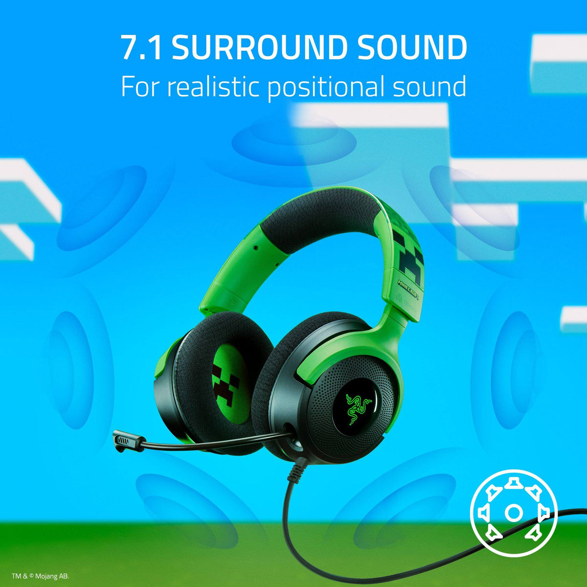 Razer - Kraken V4 X Wired Over-the-Ear Gaming Headset for PC, Mac, Playstation, Nintendo Switch, Steam Deck, Mobile, and Tablet - Minecraft Edition
