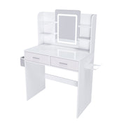 Elegant LED Mirror Vanity Dressing Table With Adjustable Lights, Drawers & Storage - White