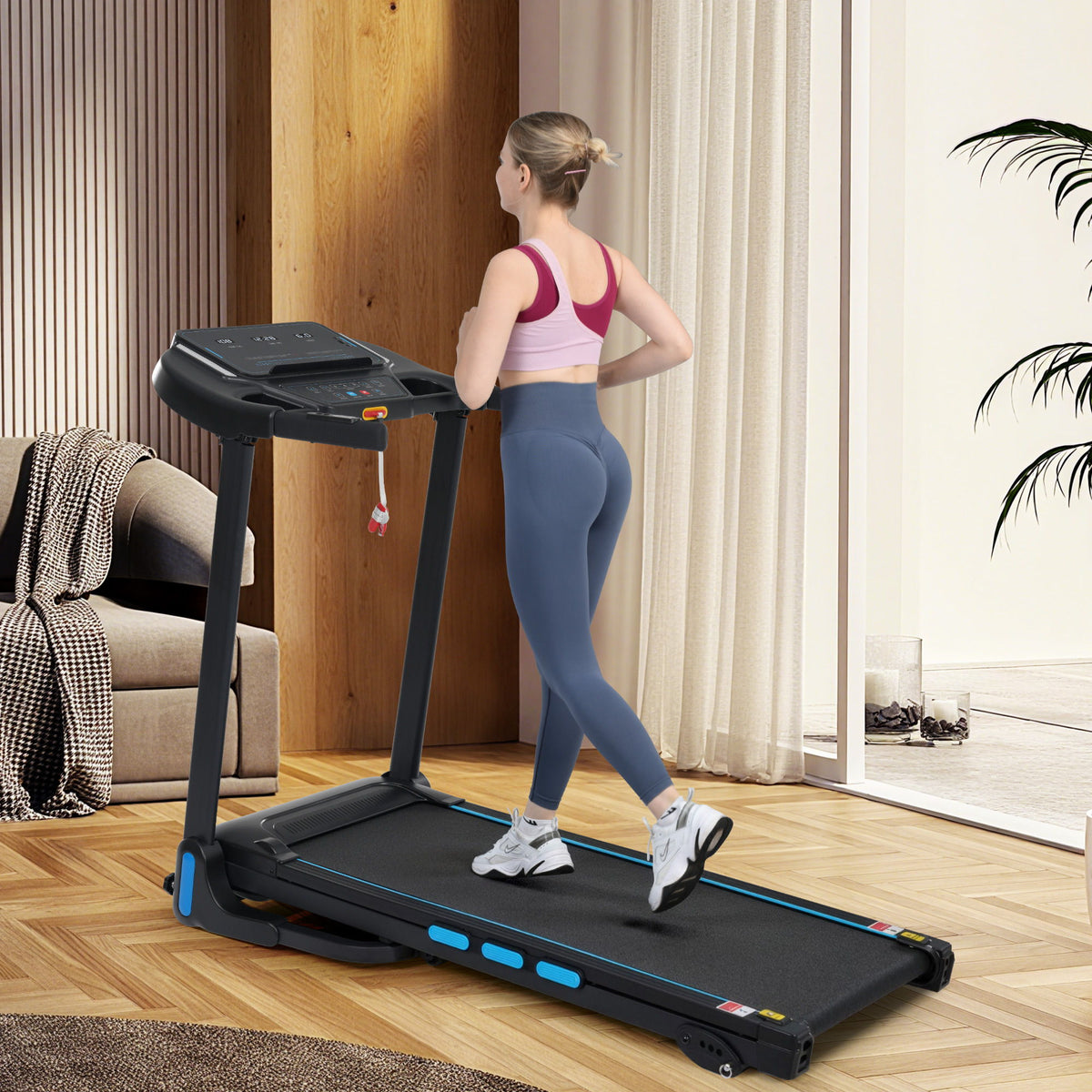 Cinta de correr plegable automática con sistema hidráulico de 3.5Hp, inclinación, sensores de frecuencia cardíaca, carga tipo C y USB, altavoz Bluetooth - Negro