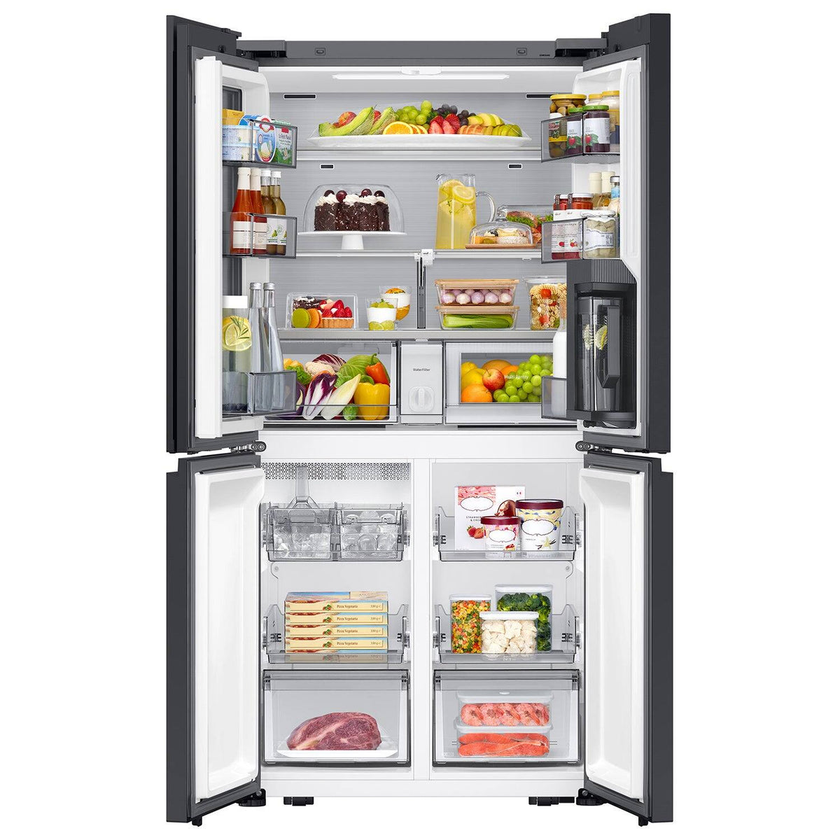 Samsung - 35 in. Wide Bespoke 22 cu. ft. Counter Depth 4-Door French Door Refrigerator with Zero Clearance Fit - White Glass