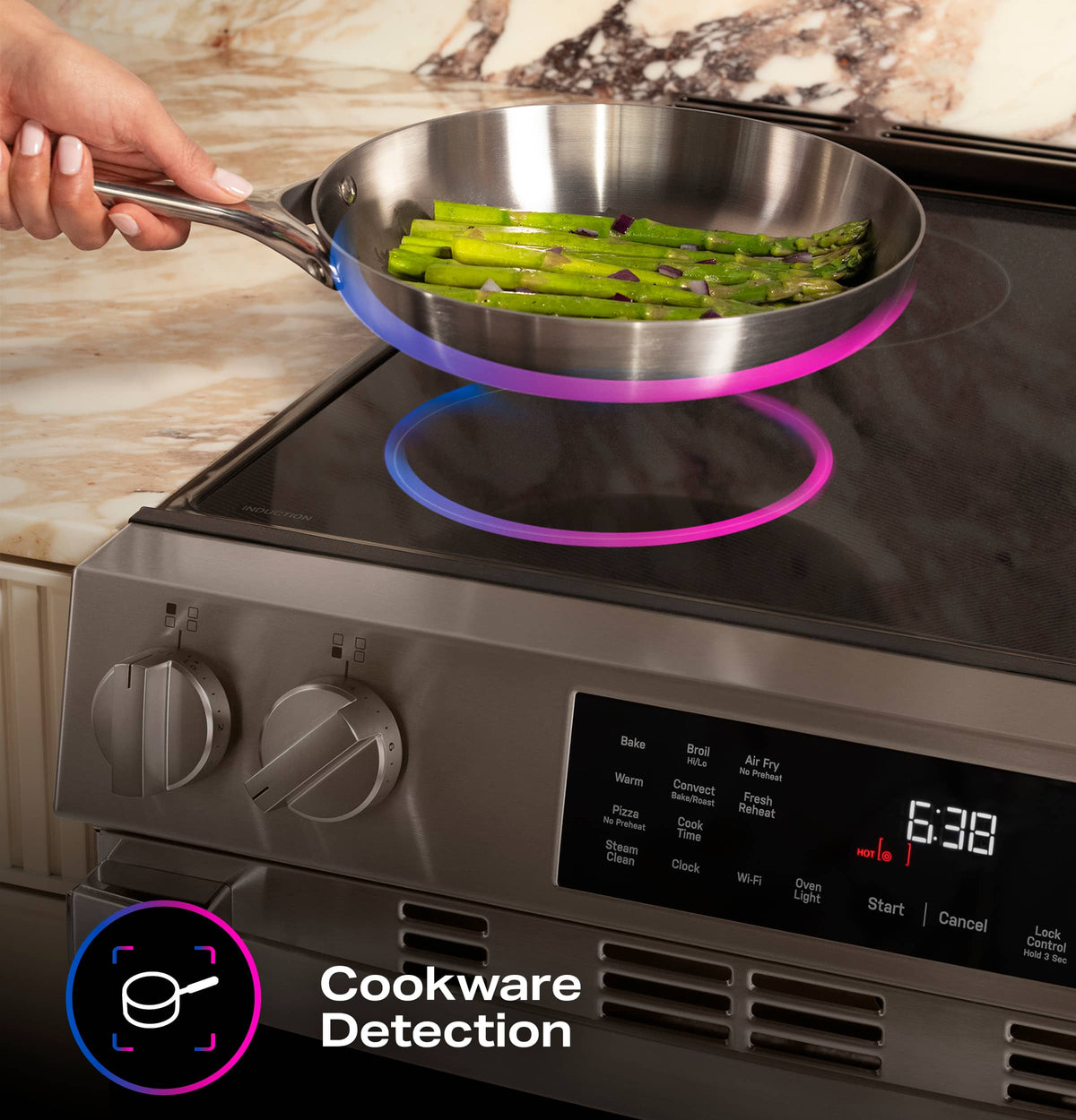 GE Profile - 30 in. Wide 4 Elements 5.3 Cu. Ft. Slide-In Electric Induction Convection Range with Air Fry and EasyWash Oven Tray - Stainless Steel