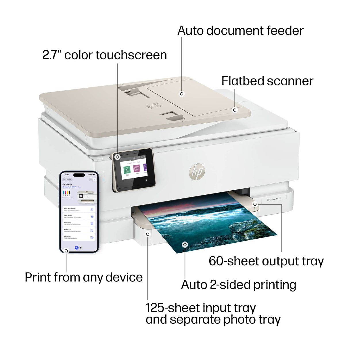 HP - Envy Photo 7975 Wireless AI-Enabled All-in-One Inkjet Printer w/ 3 Months of Instant Ink - White