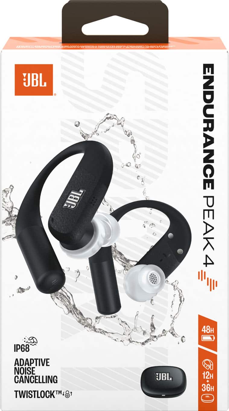 JBL - Endurance Peak 4 - TRUE Wireless Bluetooth Noise Cancelling Sport In-Ear Earbuds - 2027 - White / Orange