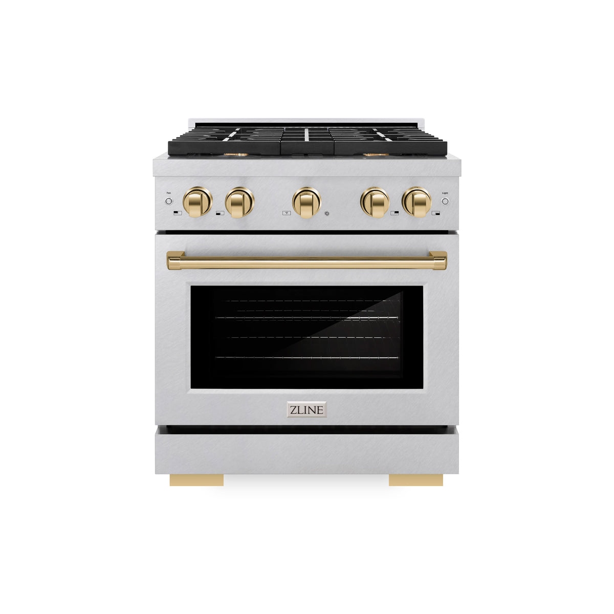 30 in. Wide 4 Burner ZLINE Autograph Paramount Satin Steel Gas Range with Gold Accents (SGRSZ-30-G) - Stainless Steel