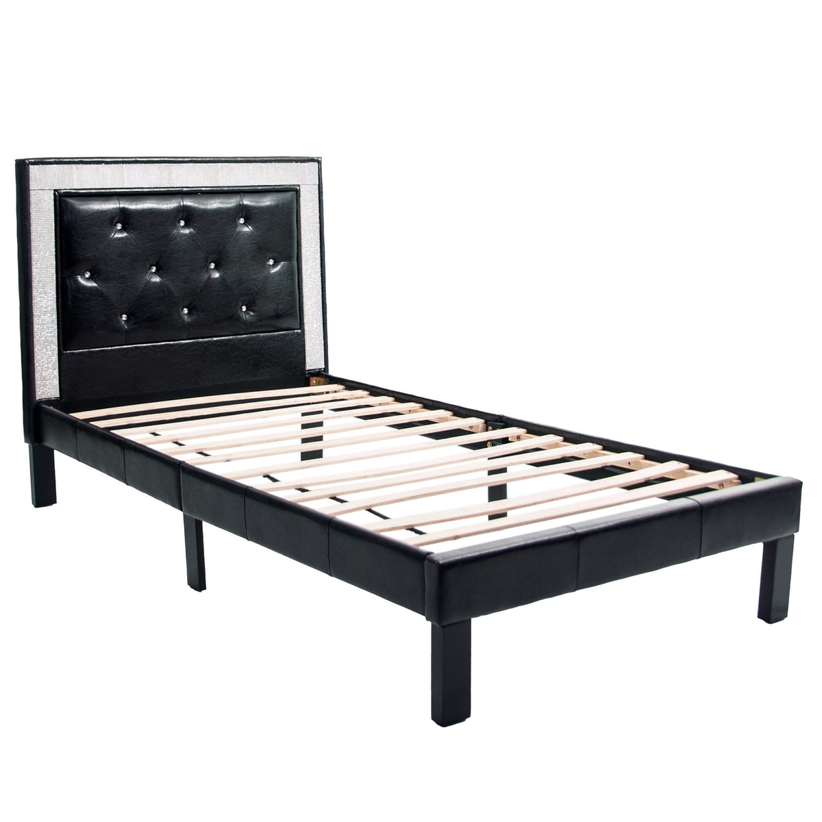 Cama de estilo glamuroso con cabecero acolchado y capitoné de diamantes