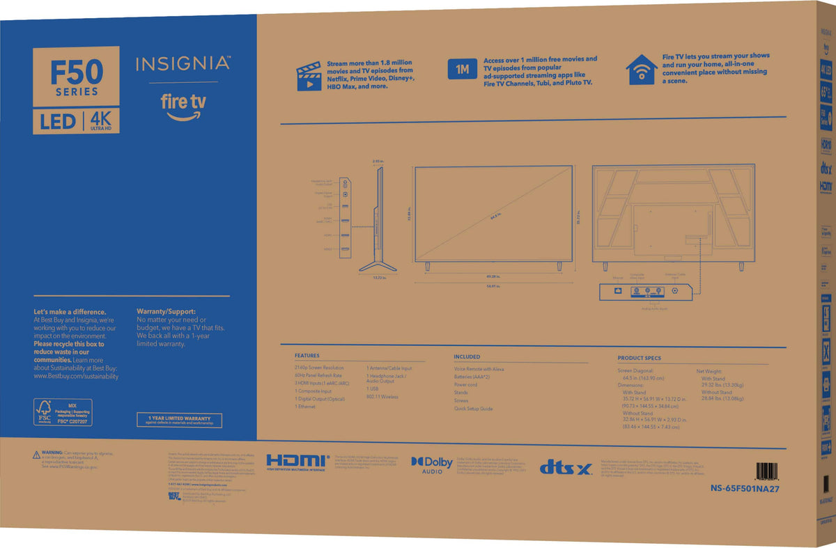 Insignia™ - 65-inch Class F50 Series LED 4K UHD Smart Fire TV