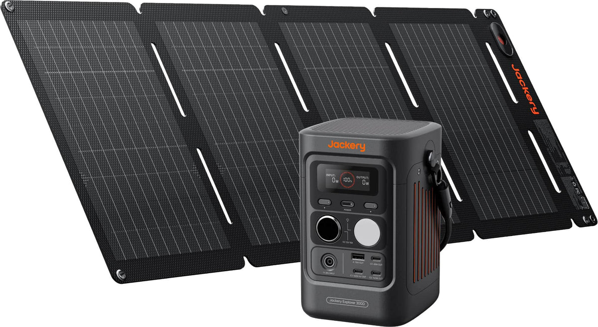 Jackery - Explorer 300D Portable Power Station with 40W Air Solar Panel Bundle for Outdoor Camping, Hiking, and Road Trips (288 Wh Capacity) - Black