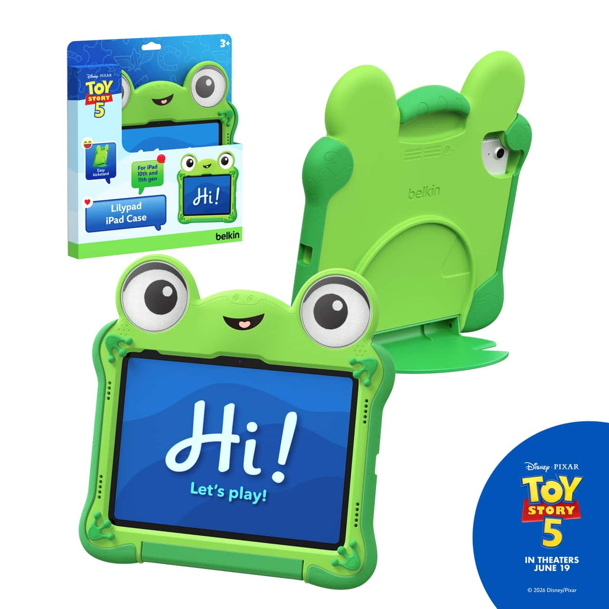 Belkin - Disney Toy Story 5 Lilypad Kids Case for iPad 10th Gen and 11th Gen – Durable Nontoxic Cover with Kickstand and Handle - Green