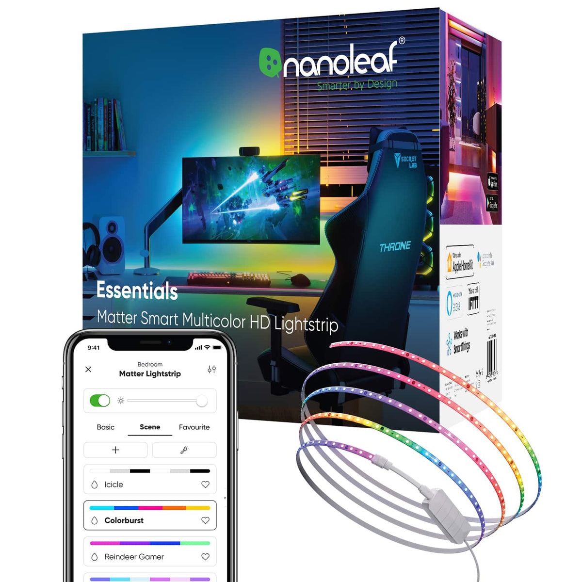 Nanoleaf - Essentials Matter Smart Multicolor HD Lightstrip 16.4ft (5m) - Flexible and Trimmable - White and Colors