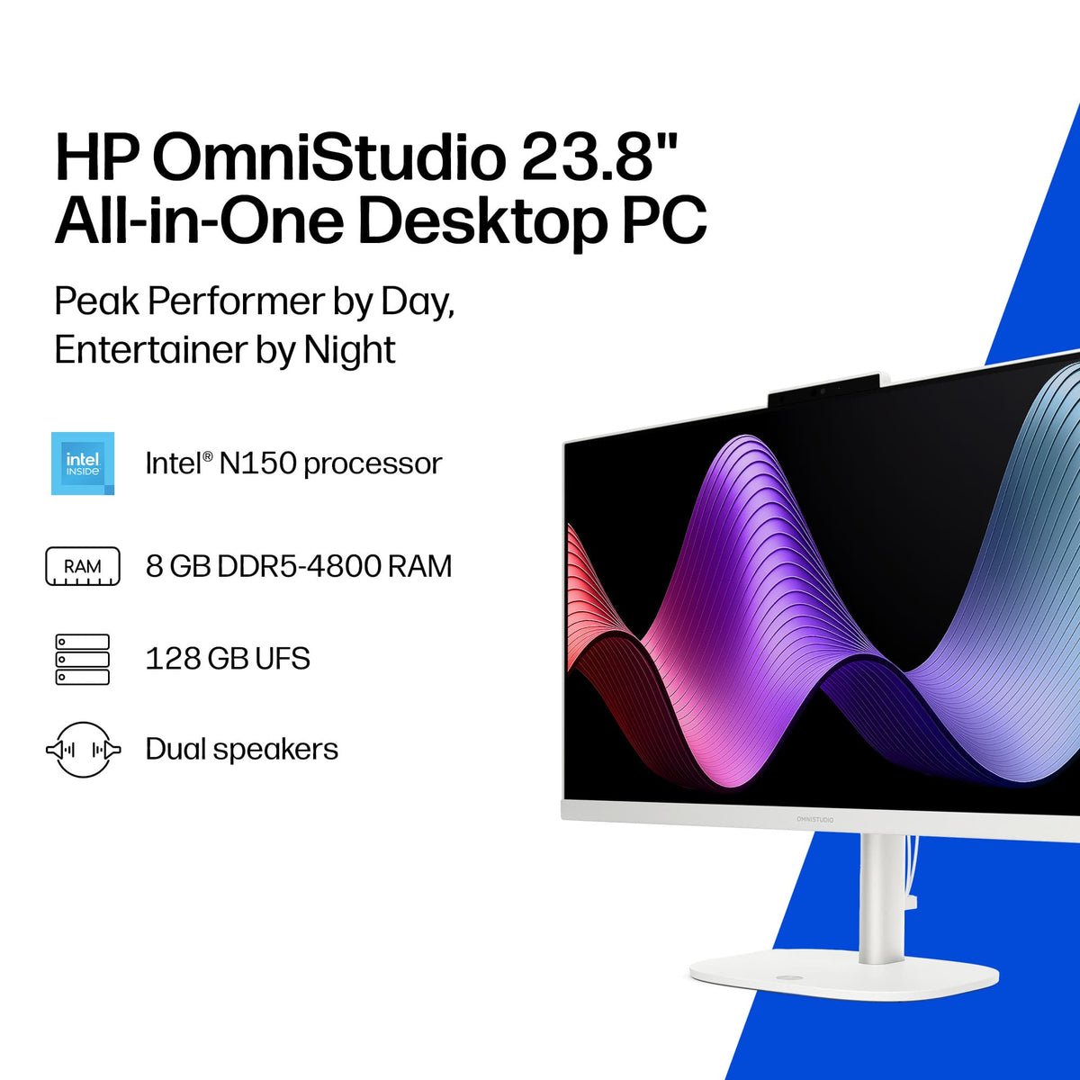 HP - OmniStudio 23.8" Full HD All-in-One - Intel N150 Processor - 8GB Memory - 128GB UFS - Cashmere White