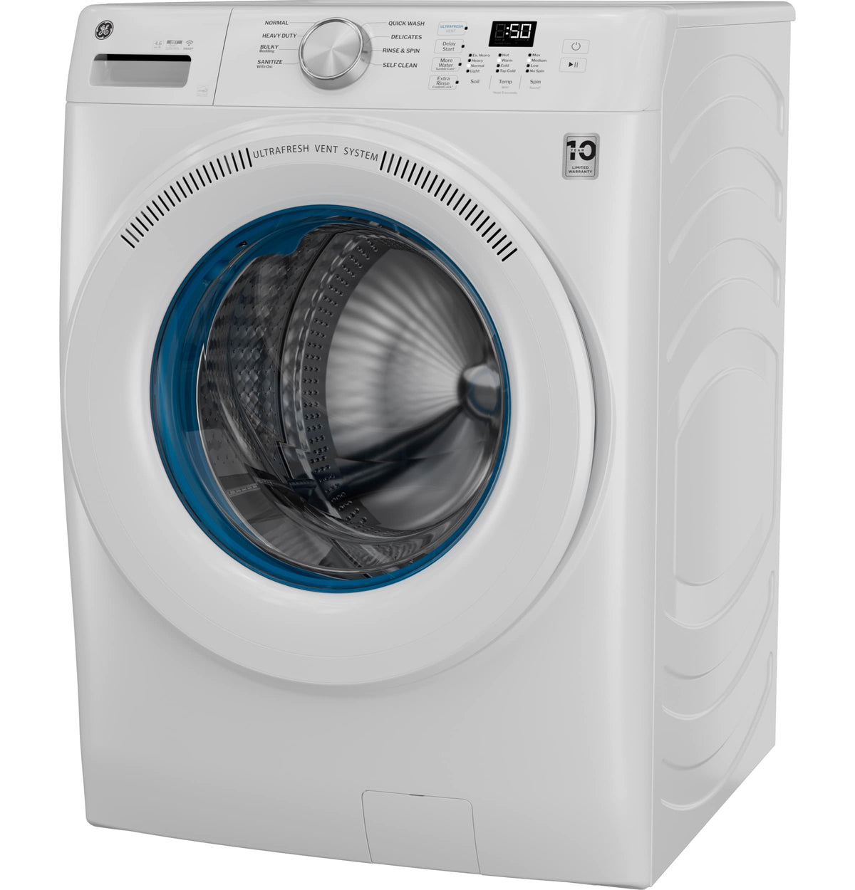 GE - 4.6 Cu. Ft. High-Efficiency Stackable Smart Front Load Washer with Microban Antimicrobial Technology - White