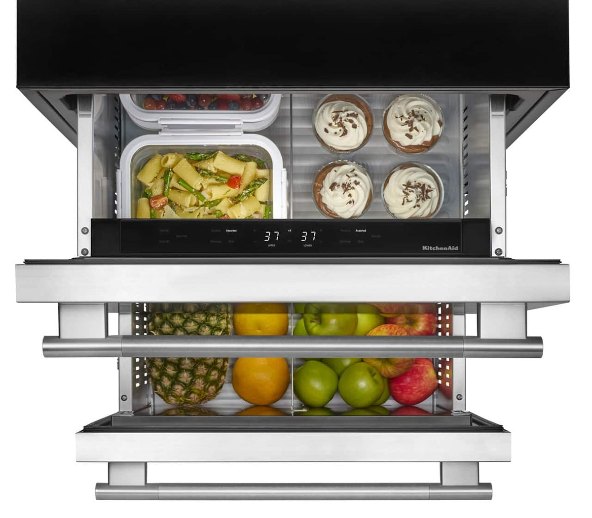KitchenAid - 4.4 Cu. Ft. Undercounter Double-Drawer Refrigerator - Black Cabinet/Stainless Steel Doors