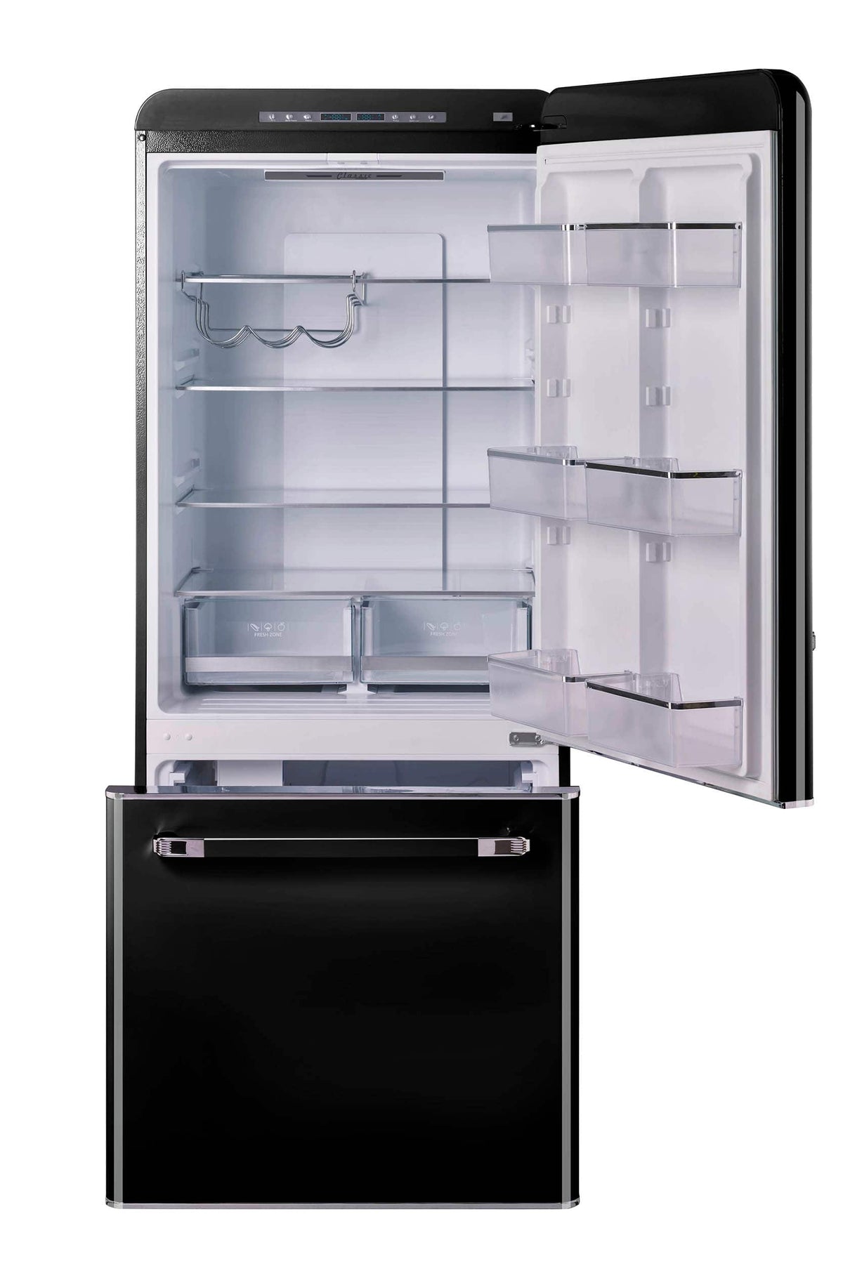 Unique Appliances - 30 in. Wide Classic Retro 30 in 17.7 cu. ft. Frost Free Retro Bottom Freezer Refrigerator - Midnight Black