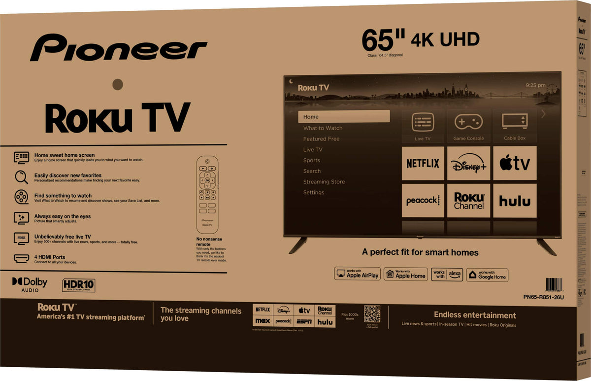 Pioneer - 65" Class LED 4K UHD Smart Roku TV