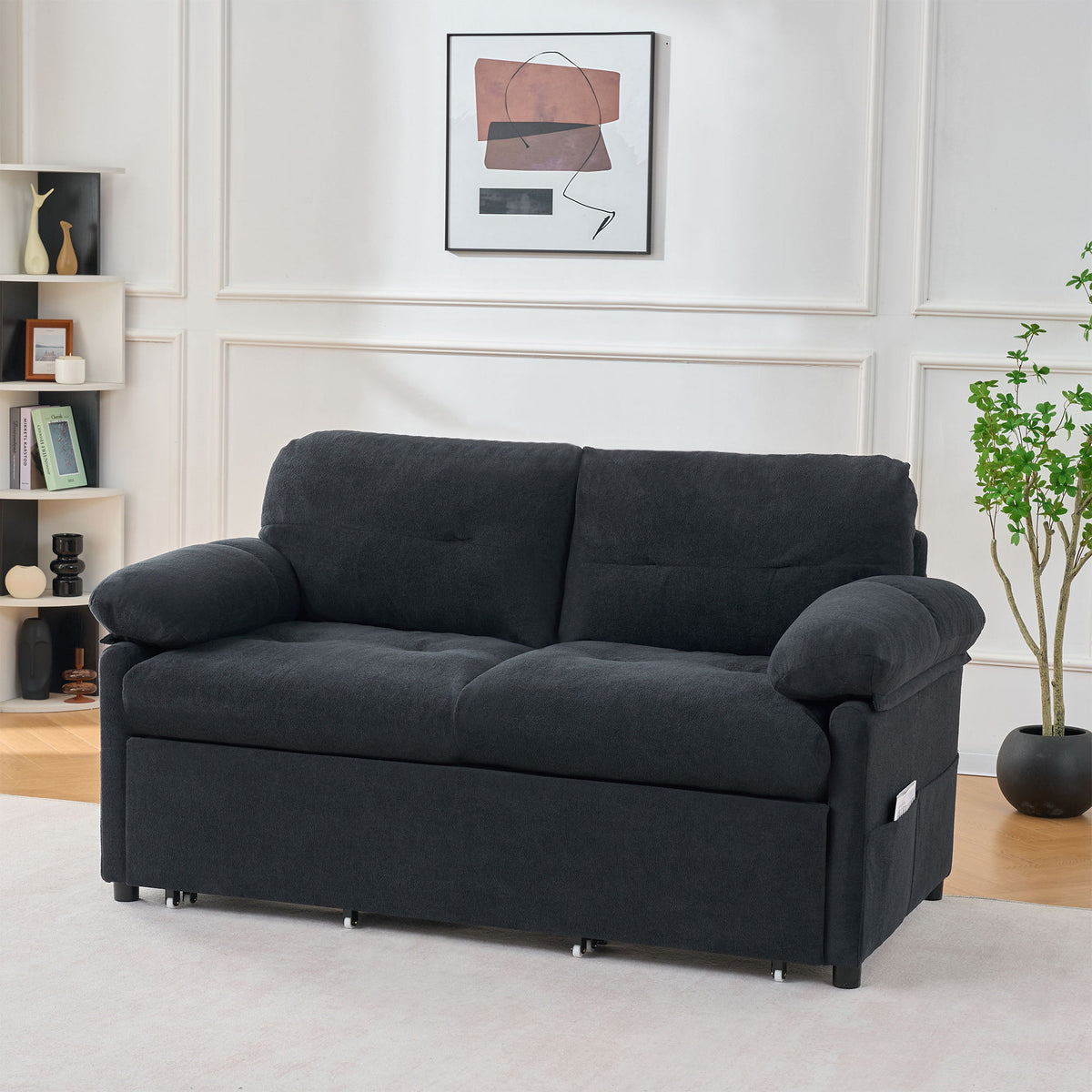 Convertible Pull Out Sofa Bed Queen Size, 3 In 1 With Side Storage
