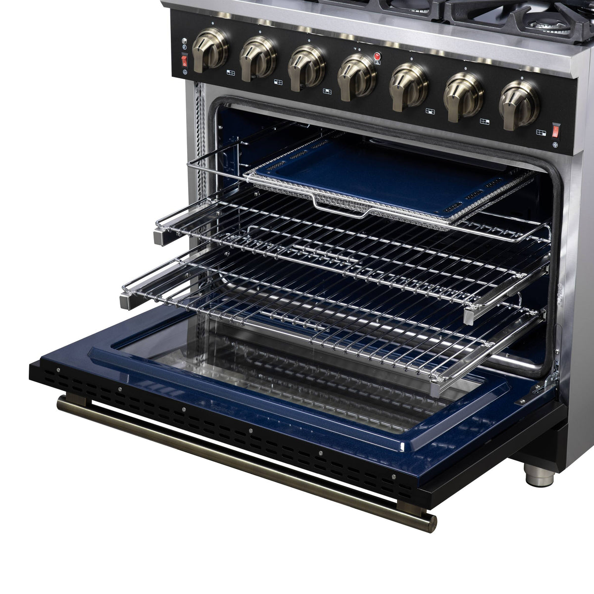 Forno Appliances - 36 in. Wide 6 Burner Massimo 5.36 Cu. Ft. Freestanding Gas Convection Range with Air Fryer Kit, Wok Support & Griddle - Black