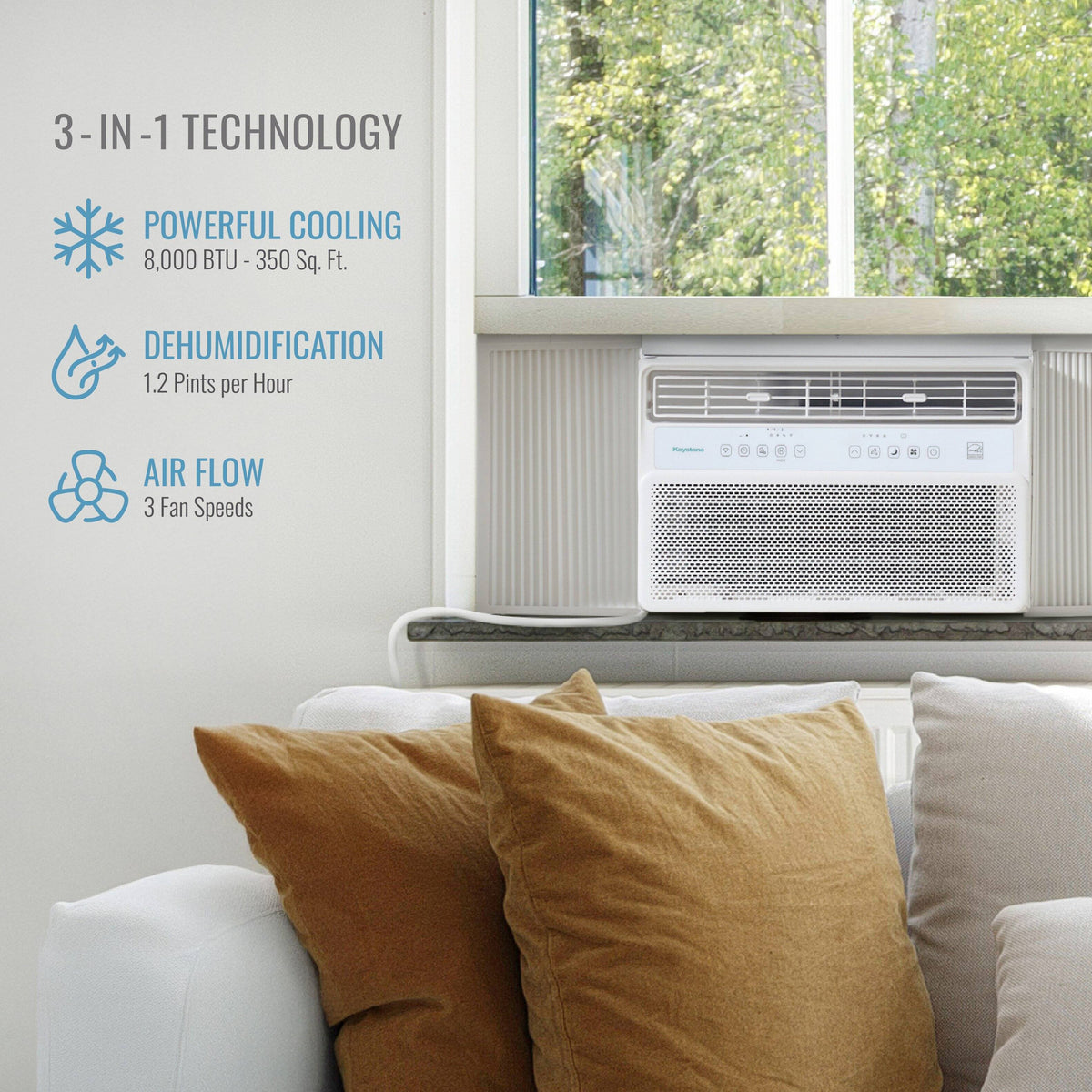 Keystone - 8,000 BTU 350 Sq. Ft Window Mounted Inverter Air Conditioner with Remote Control - White