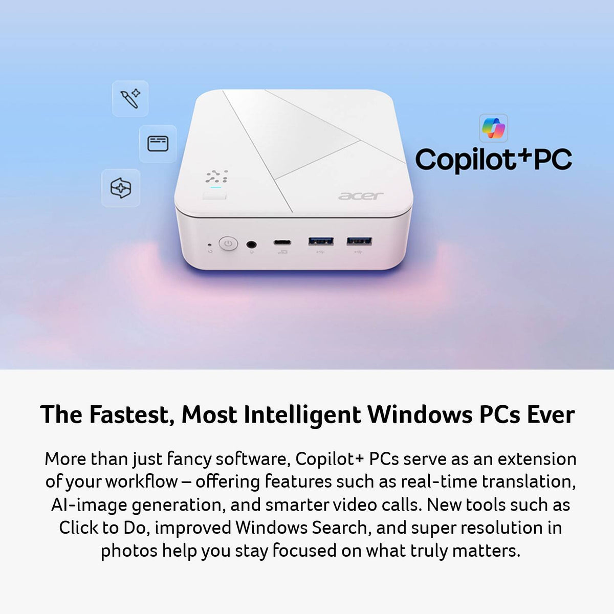 Acer - Revo Box AI Mini PC Desktop Copilot+PC - AMD Ryzen AI 9 465 2026 - 16GB DDR5 Memory - 512GB Storage - White
