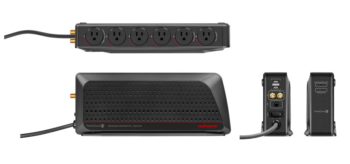 AudioQuest - PowerQuest 2 6-Outlet/2-USB Unlimited Joules Surge Protector with High-Current Outlets and Noise Filtering - Black