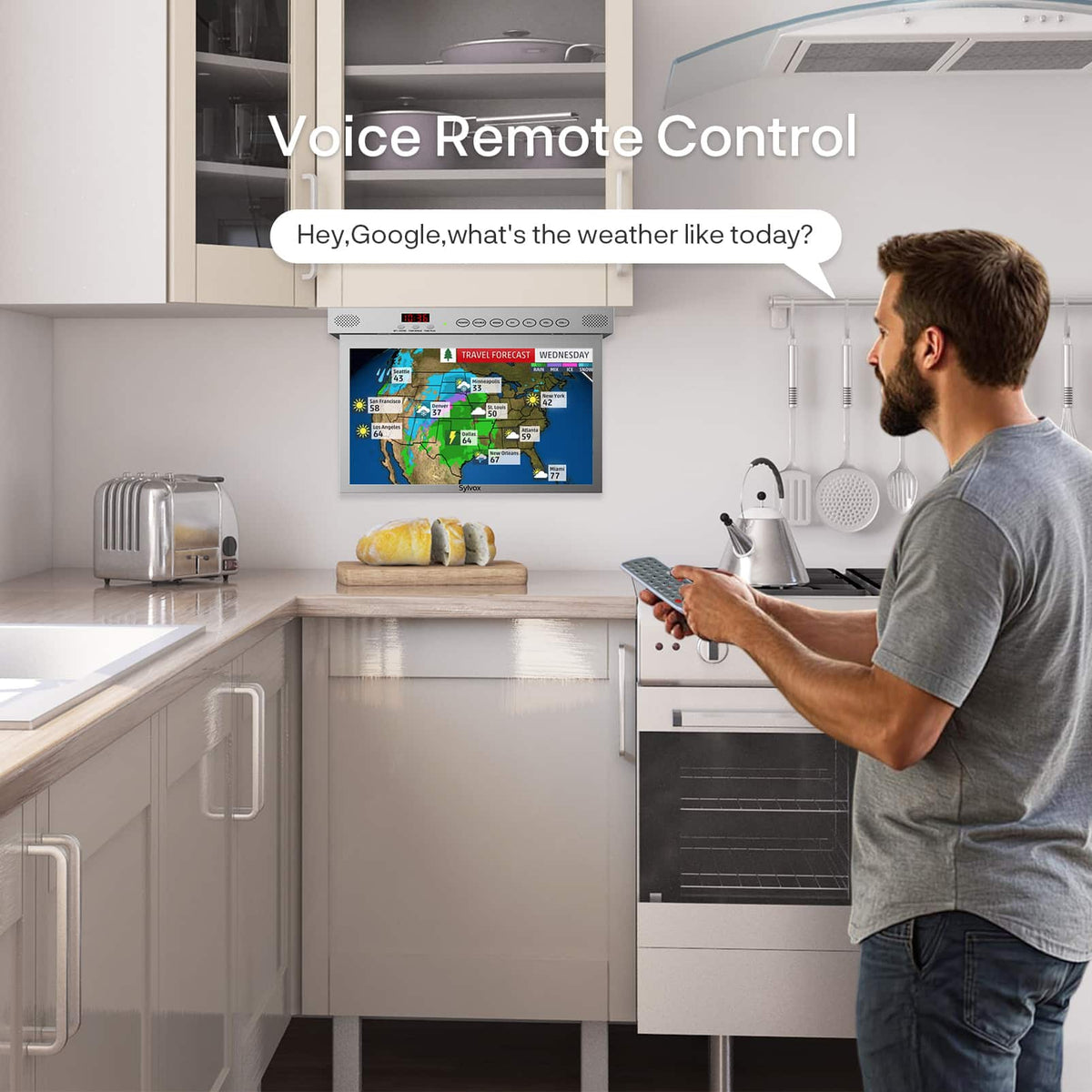 Sylvox - 15.6" Under Cabinet Smart TV, Flip Down Kitchen TV with Google TV, 1080P Display
