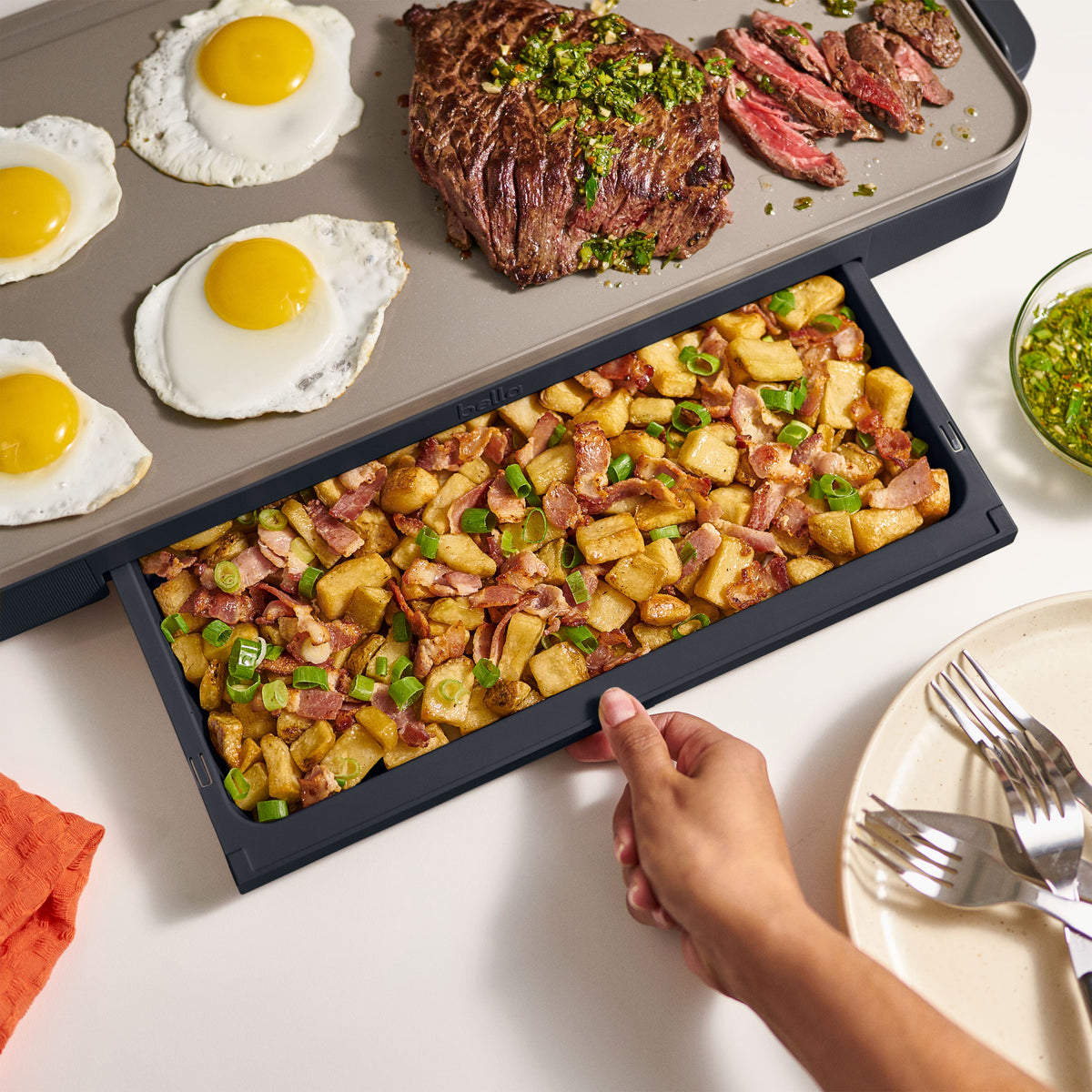 Bella - 10" x 20" Electric Griddle with Warming Tray - Slate
