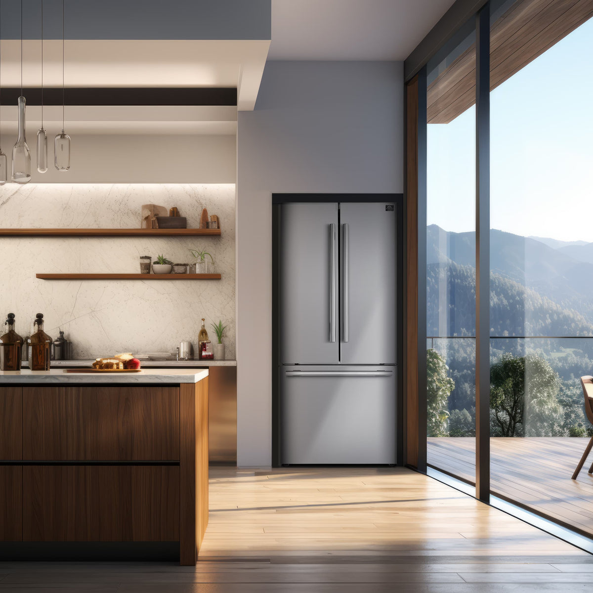 Forno Appliances - 34 in. Wide Gallipoli 17.5 Cu. Ft. Freestanding French Door Refrigerator with High-Efficiency LED lighting - Stainless Steel