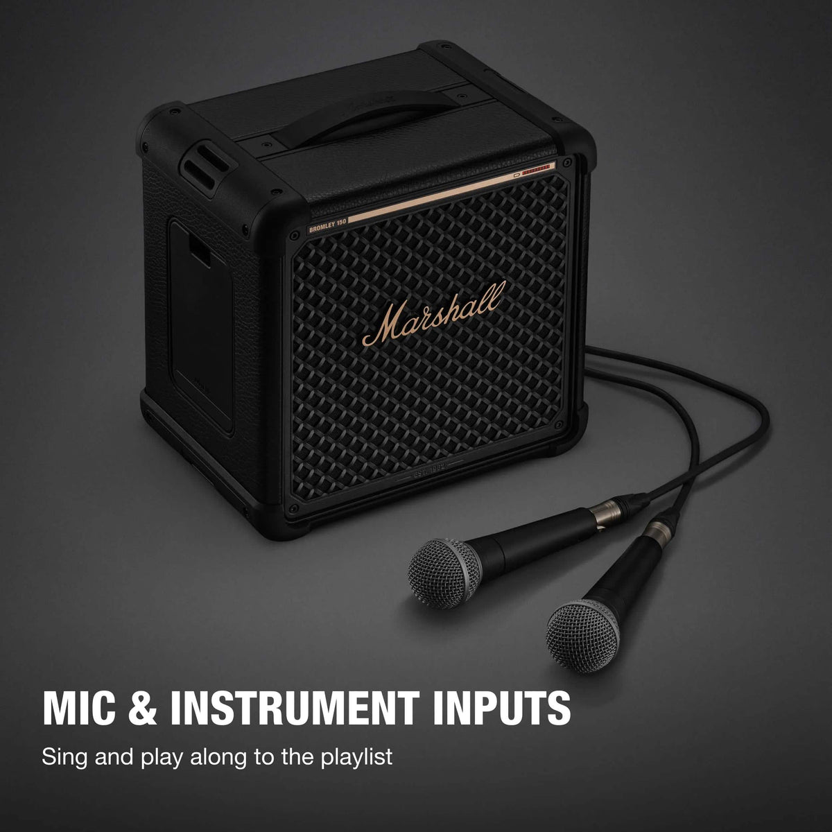 Marshall - Bromley 150 Portable Wireless Party Speaker with Bluetooth / 3.5 mm Auxiliary / Microphone Inputs and LED Lights - Black/Brass
