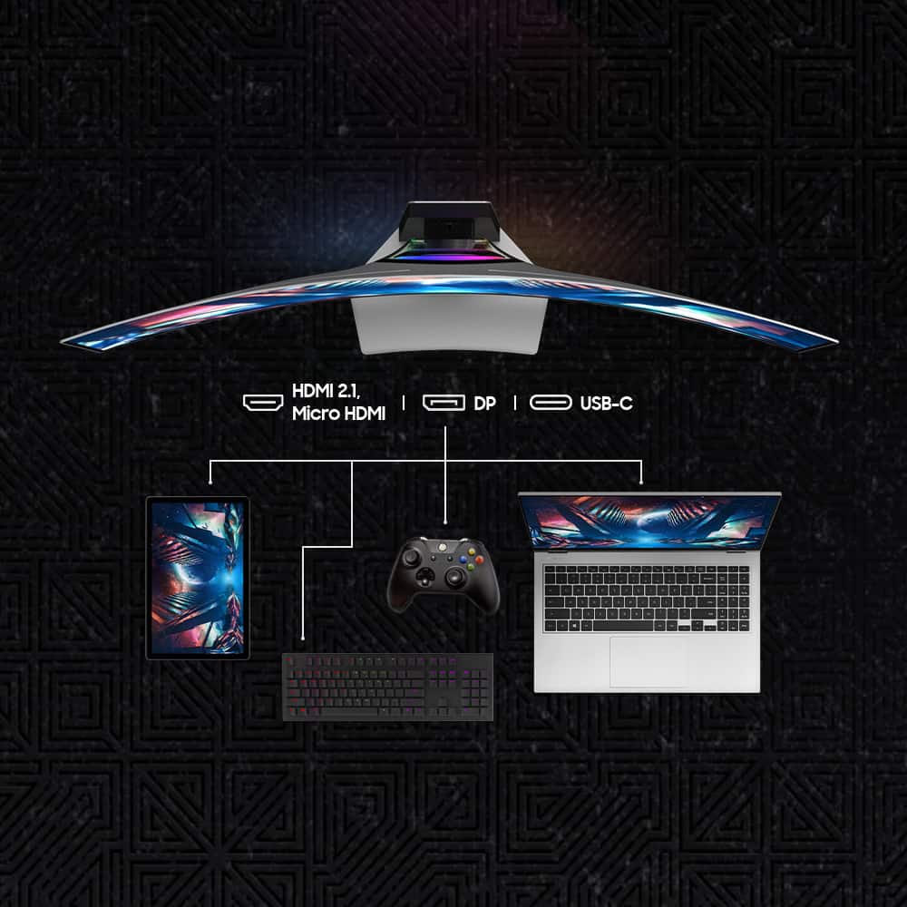 Samsung - 49" Odyssey OLED G9 Curved Dual-QHD 240Hz FreeSync Prem Pro and G-Sync Compatible Smart Glare Free Gaming Monitor - Silver