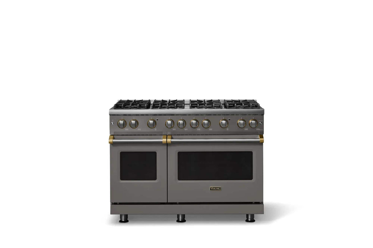 Viking - 48 in. Wide 8 Burner Pro 5 Series 6.1 Cu. Ft. Freestanding Sealed Burner LP Gas Convection Rangewith Brushed Brass - Damascus Gray