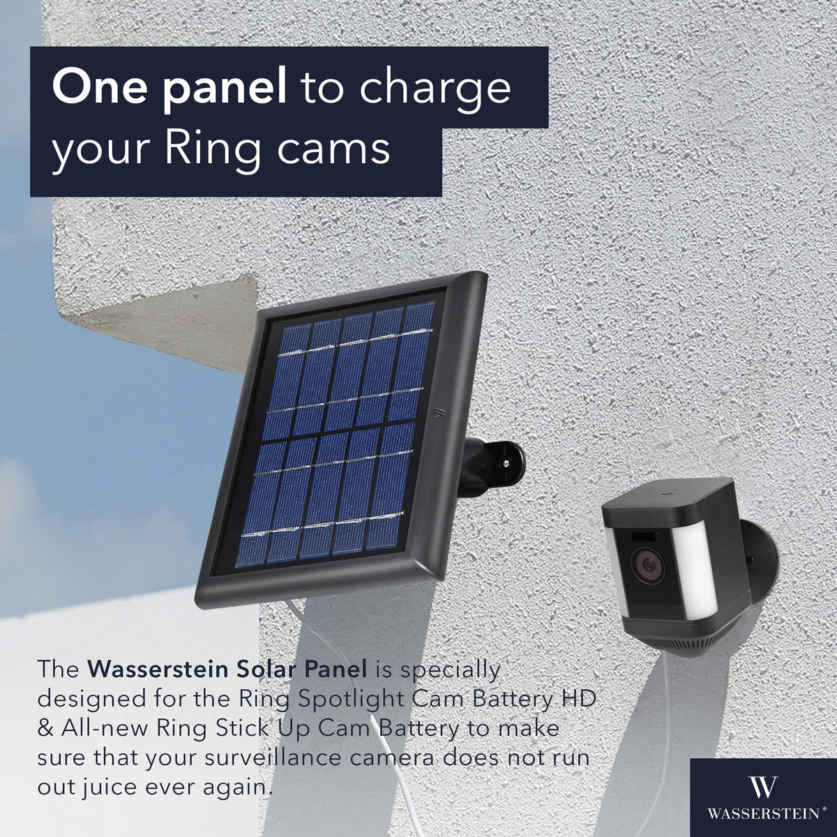 Wasserstein - Solar Panel for Ring Spotlight Camera Battery and Ring Stick Up Camera Battery (2-Pack) - Black