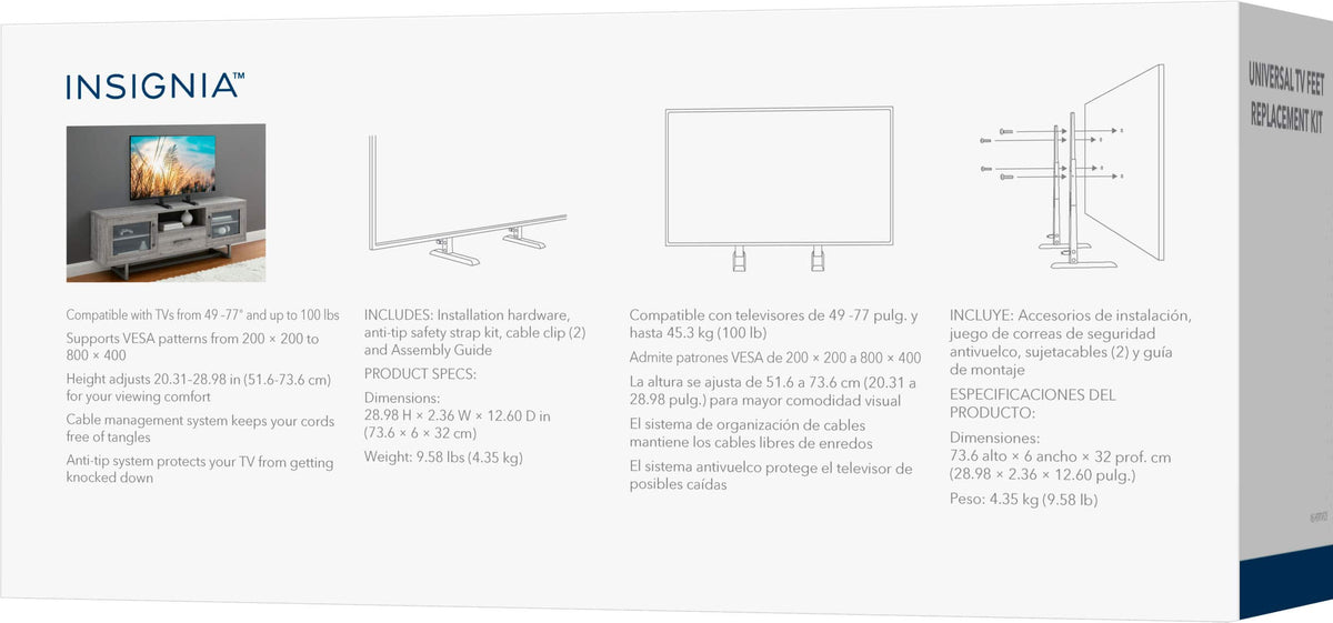 Insignia™ - Universal TV Feet Replacement Kit for TVs 49 -77" or 100 lbs - Black
