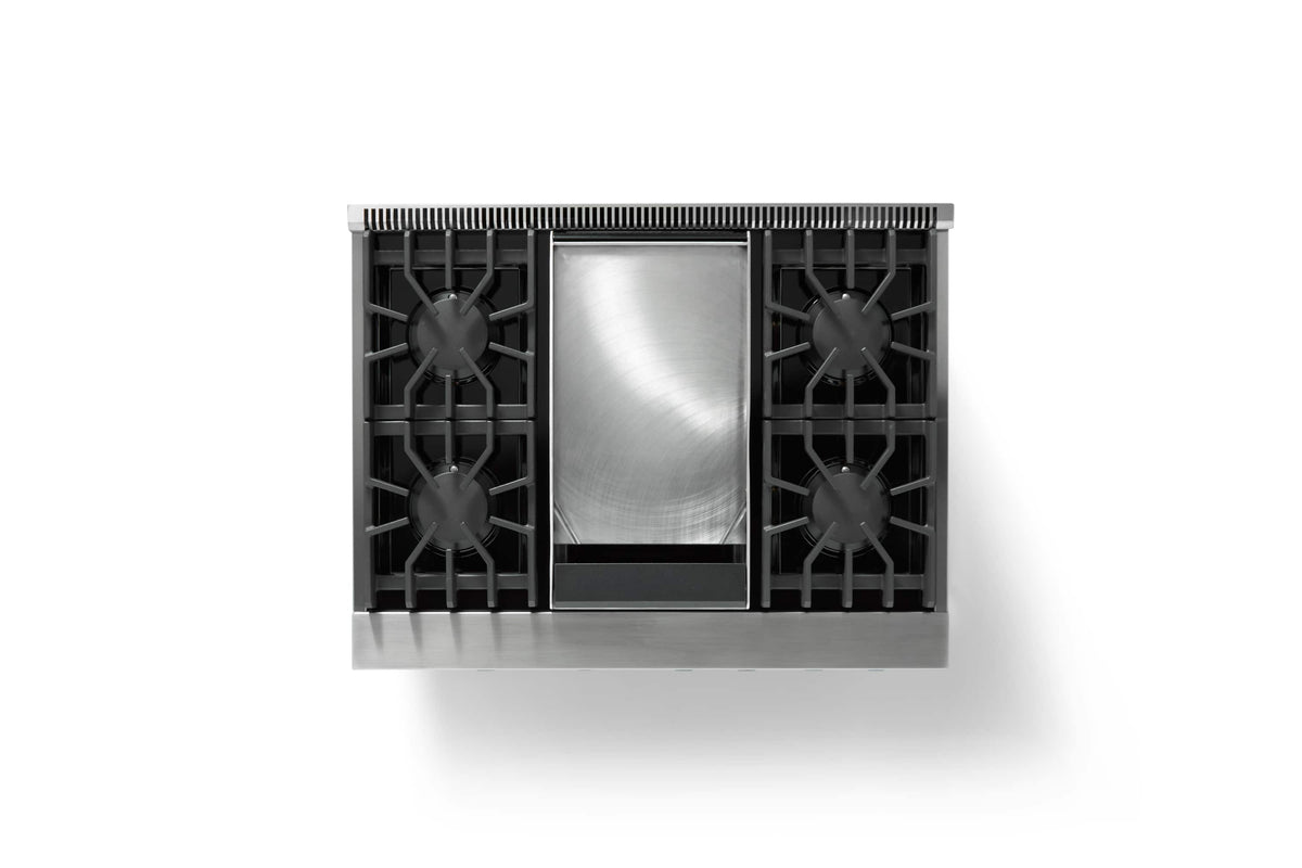 Viking - 36 in. Wide 4 Burner Pro 5 Series 5.6 Cu. Ft. Freestanding Sealed LP DF Convection Range/Grdl with Brushed Brass Trim - Slate Blue