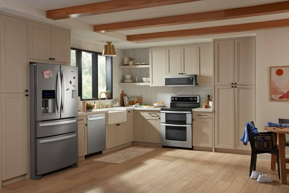Whirlpool - 1.1 Cu. Ft. Low Profile Over-the-Range Microwave Hood Combination with Hidden Control Panel - Stainless Steel