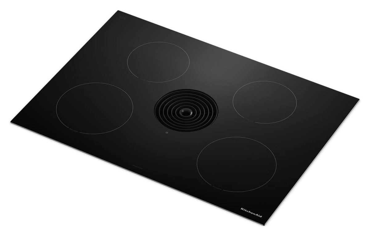 KitchenAid - 30 in. Wide 4 element Built-In Downdraft Electric Induction Cooktop with Quiet Ventilation - Black