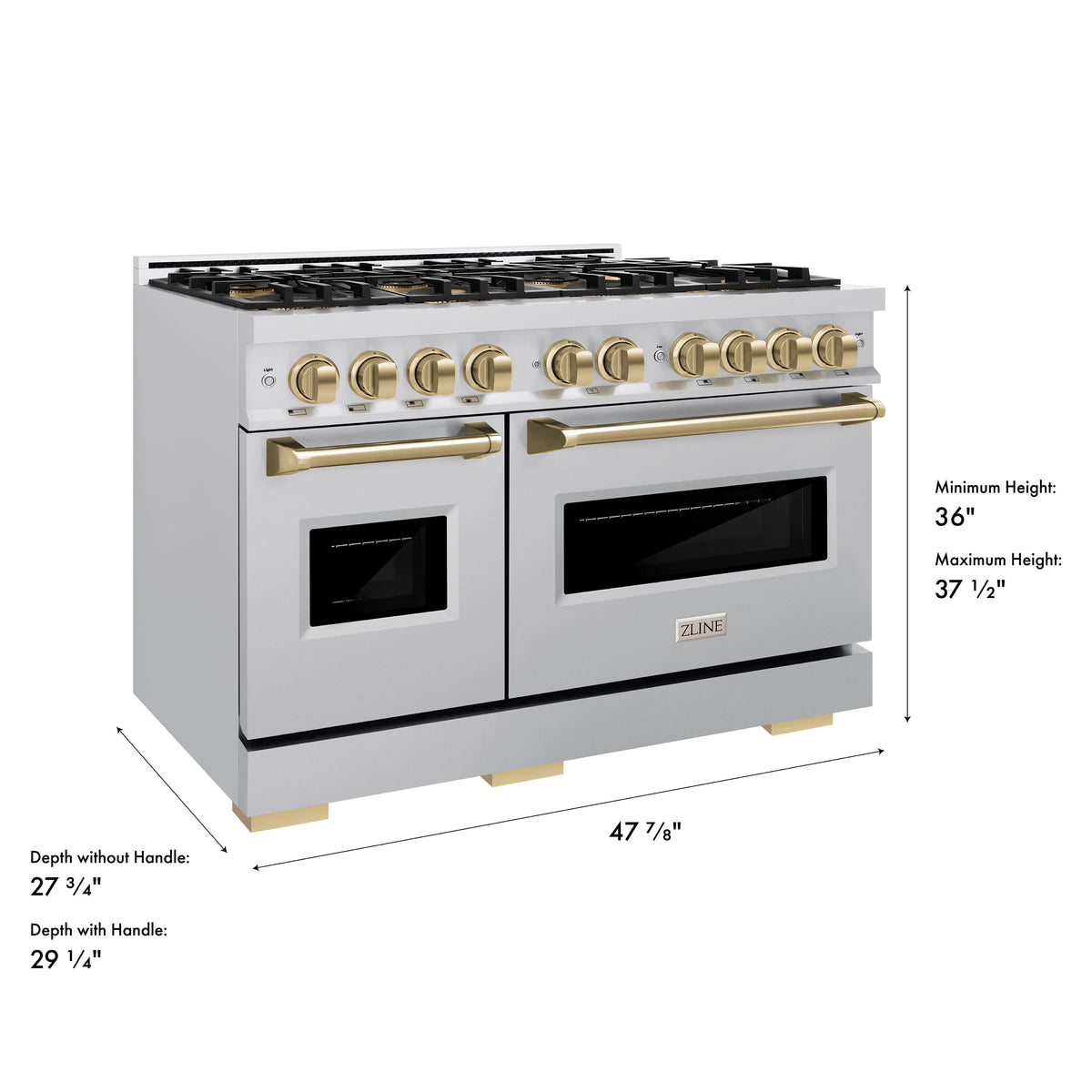 ZLINE - Autograph 48 in. 6.7 cu. ft. Classic Freestanding DuoPro Gas Range with Convection Oven & Champagne Bronze Accents - Stainless Steel