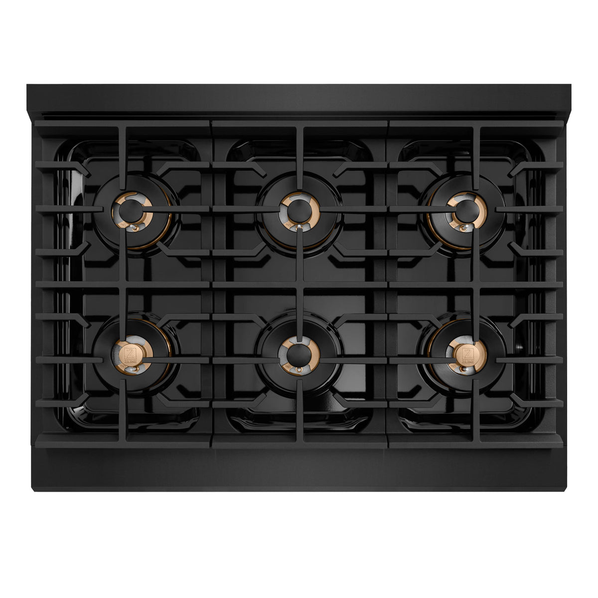 ZLINE - 36 in. Wide 6 Burner Autograph 5.2 cu. ft. Freestanding Paramount DuoPro Dual Fuel Range with Polished Gold Handle - Black Stainless Steel