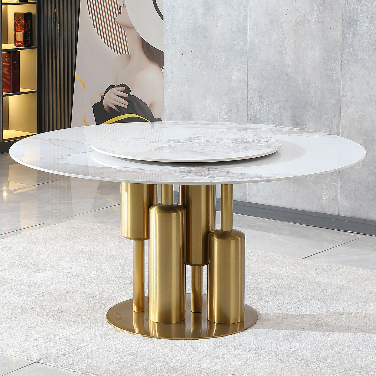 Mesa de comedor, redonda para comedor - Oro / Oro / Blanco