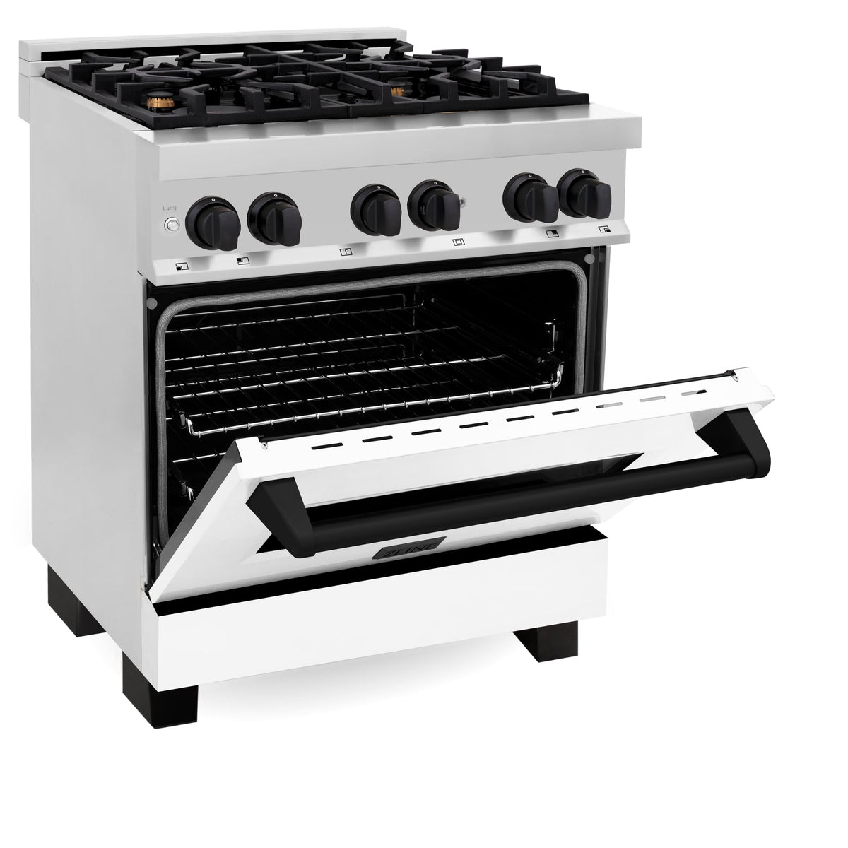 ZLINE - 30 in. Wide 4 Burner Autograph Legacy Dual Fuel Range with White & Black Accents (RAZ-WM-30-MB) - Stainless Steel/Matte White