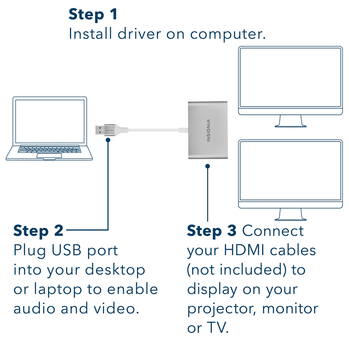 Insignia™ - USB to Dual HDMI Adapter - White