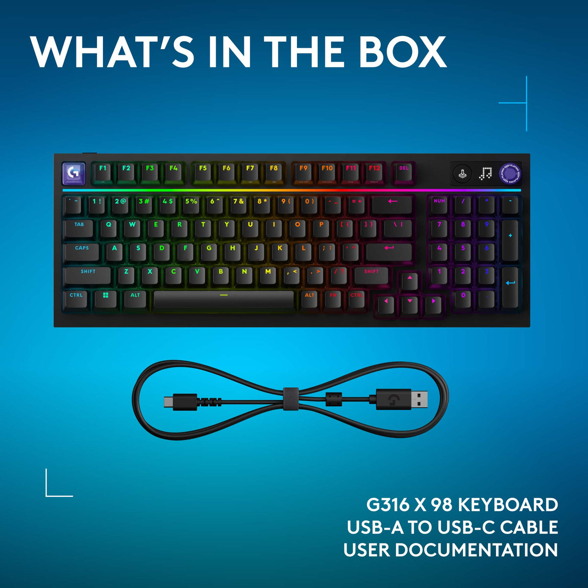 Logitech - G316 X 98 Gaming Wired RGB LIGHTSYNC Keyboard with Hot-Swappable Tactile Switches and Gasket Structure for PC - Black