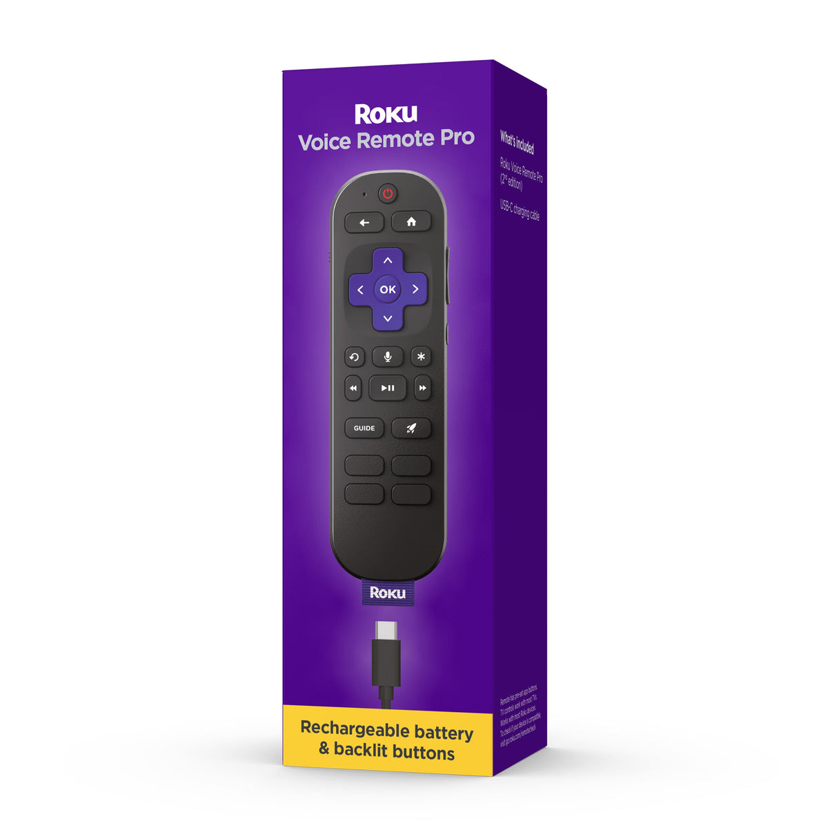 Roku - Voice Remote Pro (2nd Edition) | Rechargeable Replacement Voice Remote, Backlit Buttons & Hands-Free Voice Controls - Black