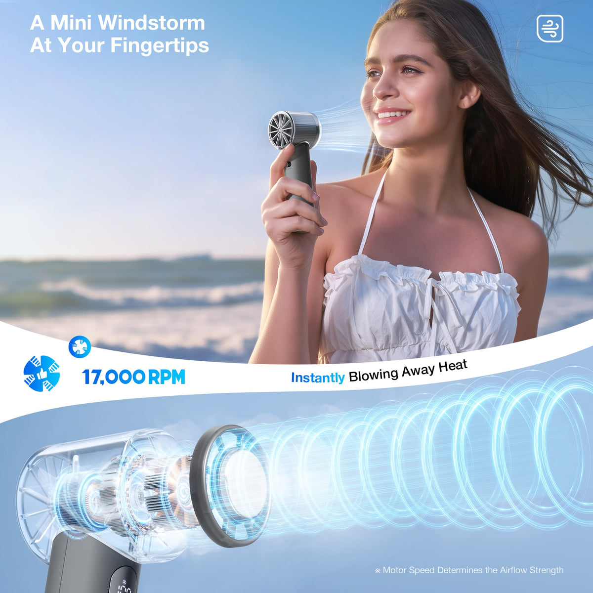TORRAS - COOLiFY iva Handheld Portable Fan with Ice Cooler, 4900mAh Rechargeable Powerful, Mini Small Hand & Pocket Fan - Charcoal